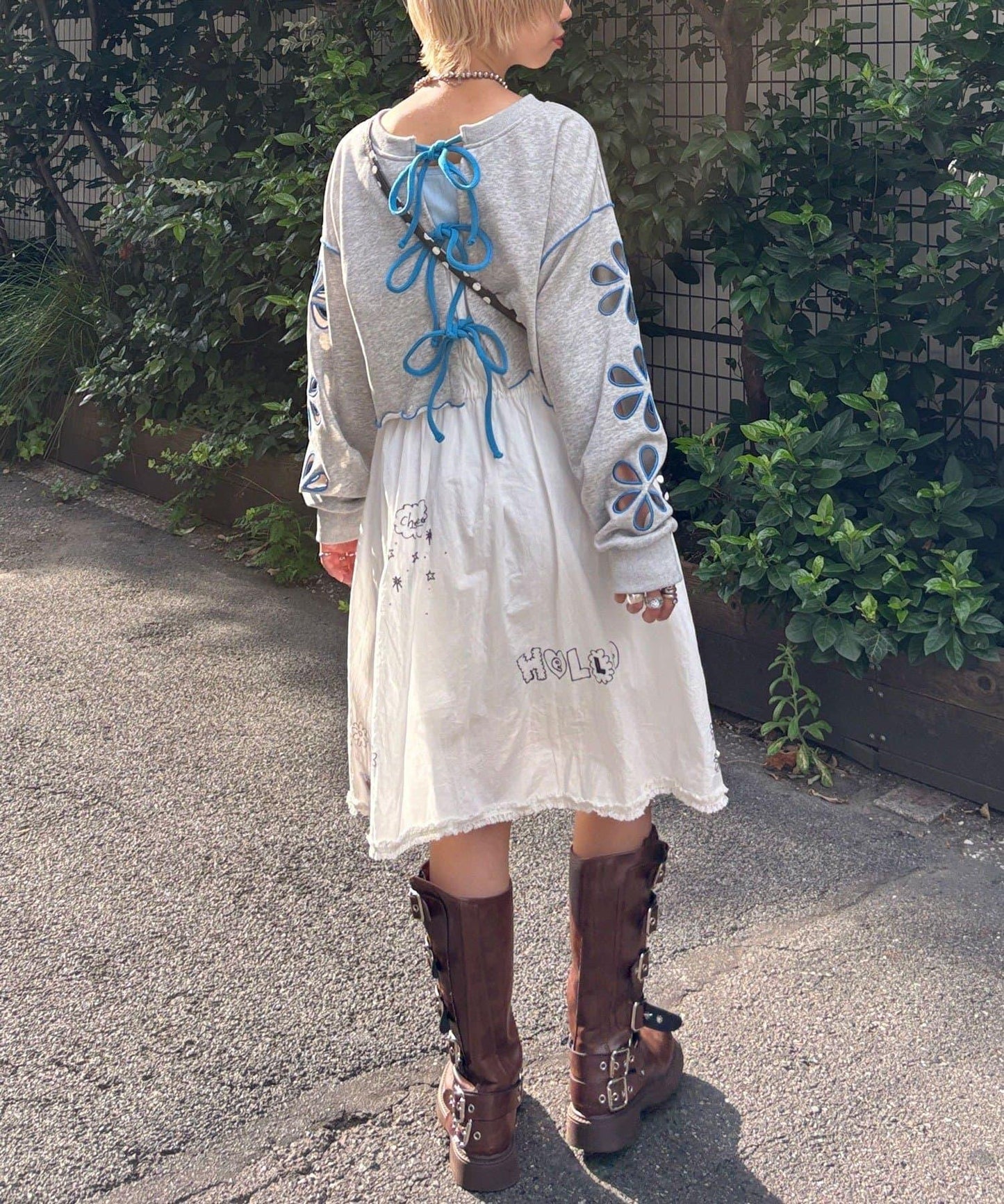 【HELLO.SANFRANCISCO/你好，舊金山】塗鴉風印花蕾絲背心連衣裙