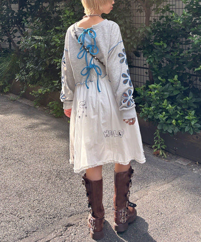 【HELLO.SANFRANCISCO/你好，舊金山】塗鴉風印花蕾絲背心連衣裙