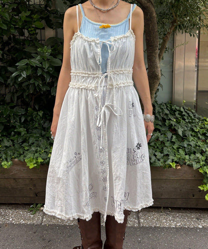 【HELLO.SANFRANCISCO/你好，舊金山】塗鴉風印花蕾絲背心連衣裙