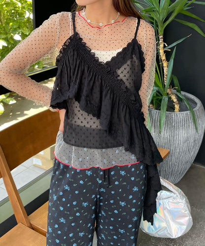 【HELLO.SANFRANCISCO/哈羅舊金山】不對稱荷葉邊點點蕾絲吊帶