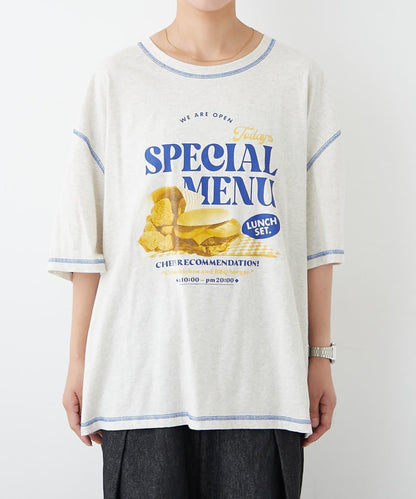 H.S配色拼接咖啡館菜單T恤