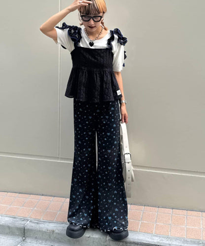 H.S款式絨布印花喇叭褲