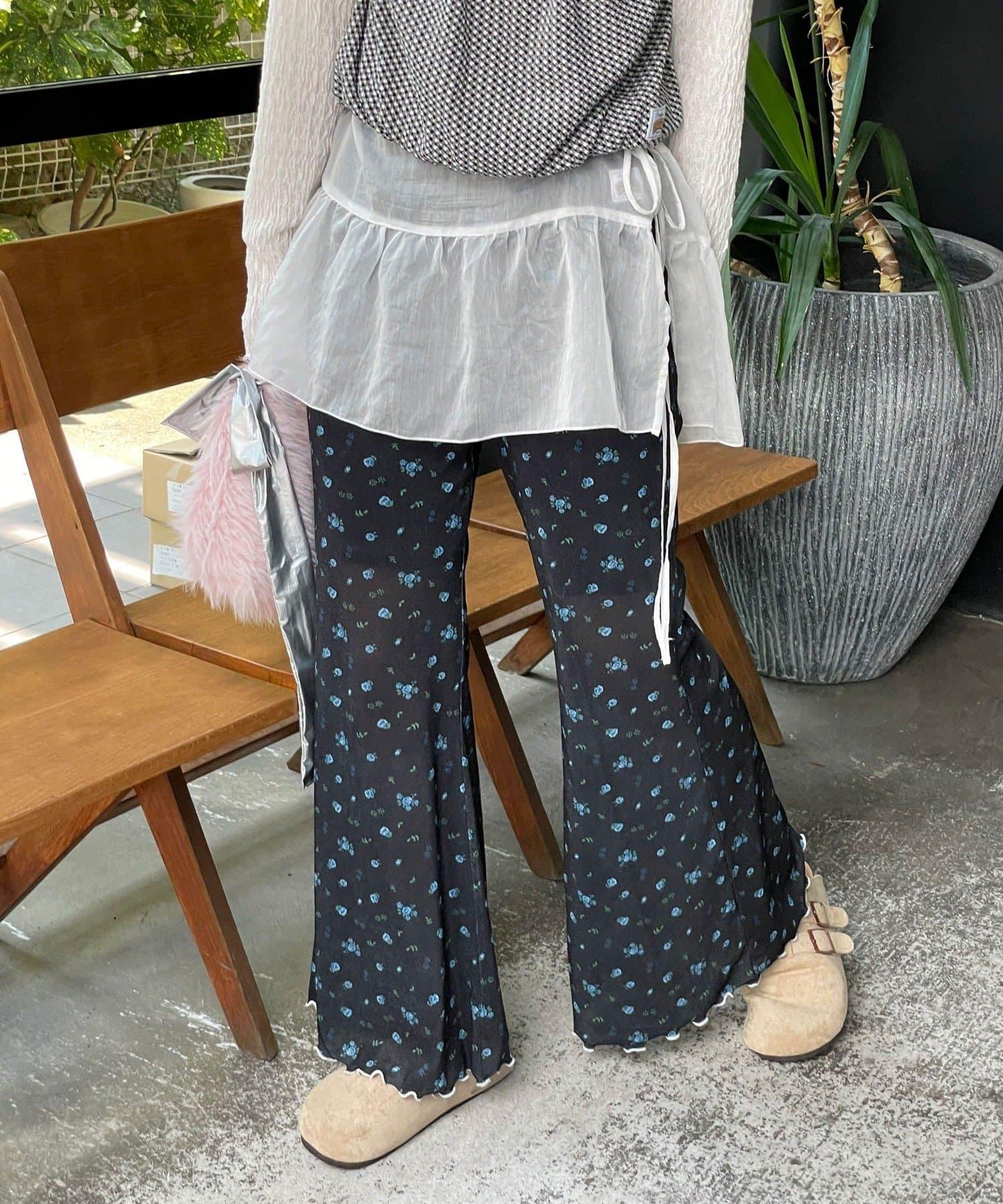 【HELLO.SANFRANCISCO/哈羅舊金山】花色絨布印花喇叭褲