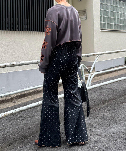 H.S款式絨布印花喇叭褲