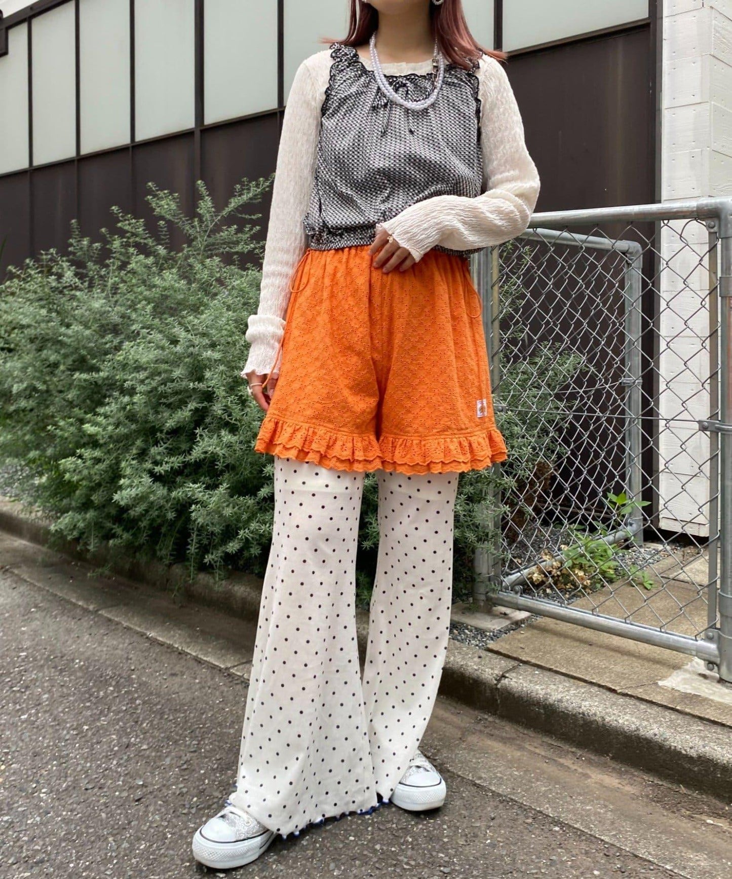 H.S款式絨布印花喇叭褲