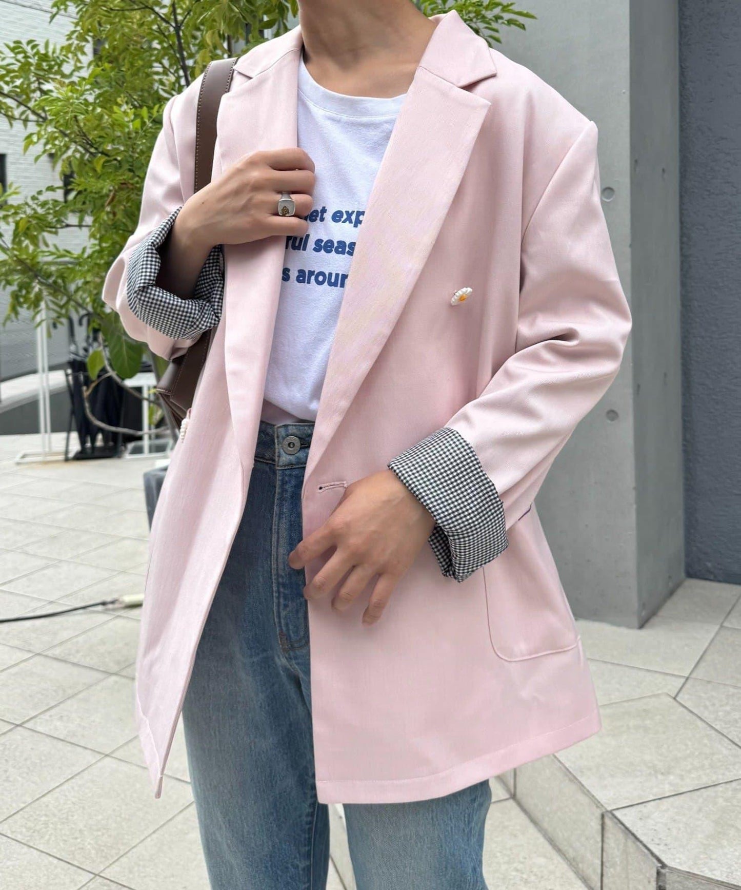 H.S名稱刺繡雛菊紐扣寬鬆夾克