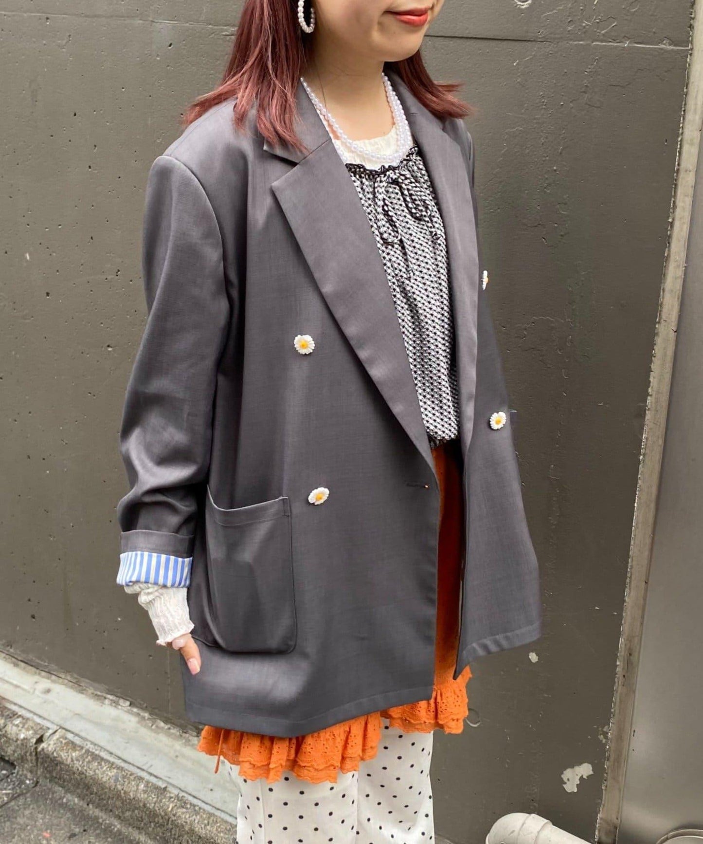 H.S名稱刺繡雛菊紐扣寬鬆夾克