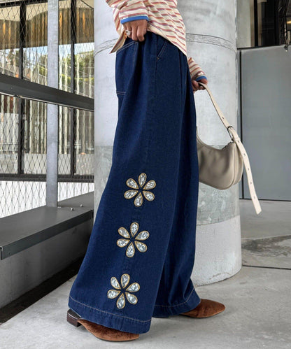 H.S蕾絲花邊寬鬆牛仔褲