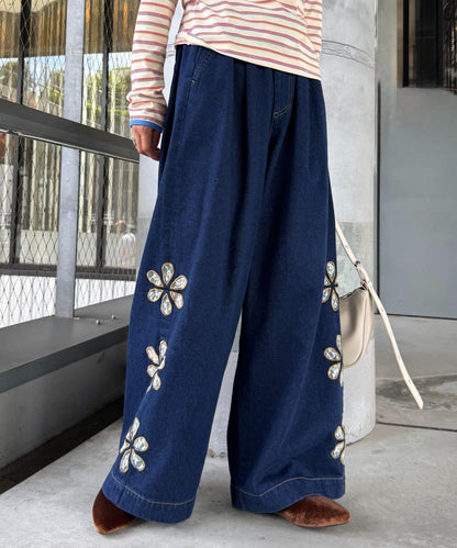 H.S蕾絲花邊寬鬆牛仔褲