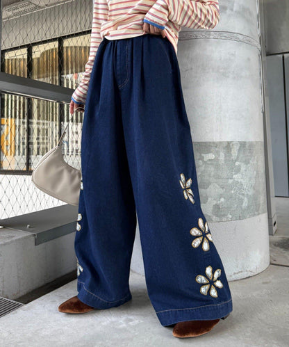 H.S蕾絲花邊寬鬆牛仔褲