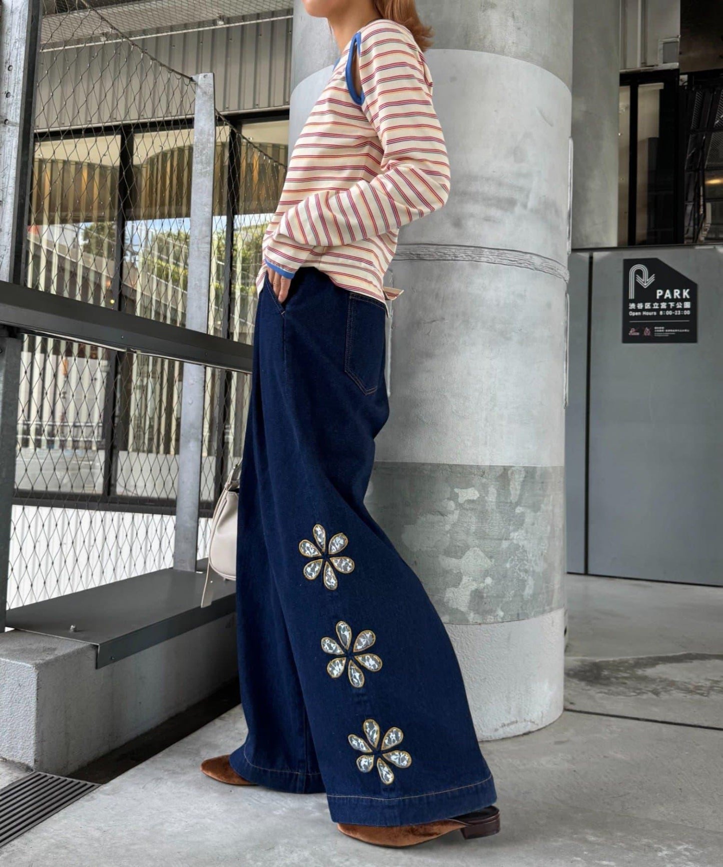 H.S蕾絲花邊寬鬆牛仔褲