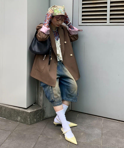 H.S名稱刺繡雛菊紐扣寬鬆夾克