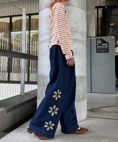 H.S蕾絲花邊寬鬆牛仔褲