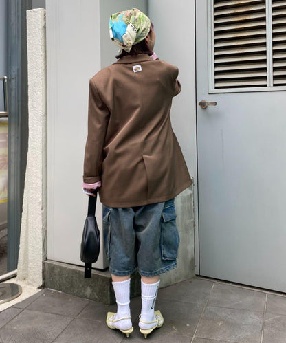 H.S名稱刺繡雛菊紐扣寬鬆夾克