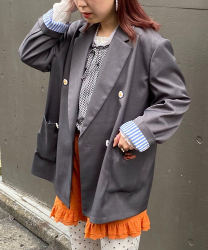 H.S名稱刺繡雛菊紐扣寬鬆夾克