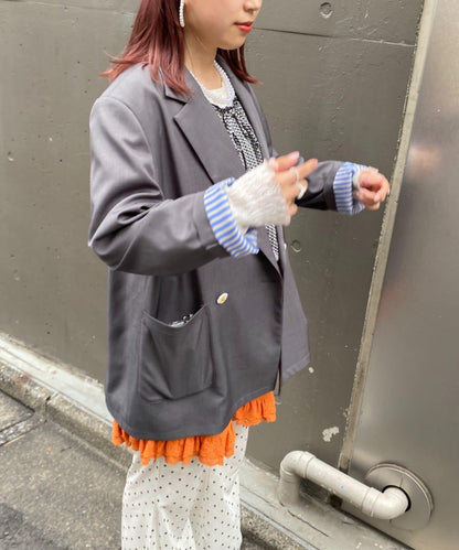 H.S名稱刺繡雛菊紐扣寬鬆夾克