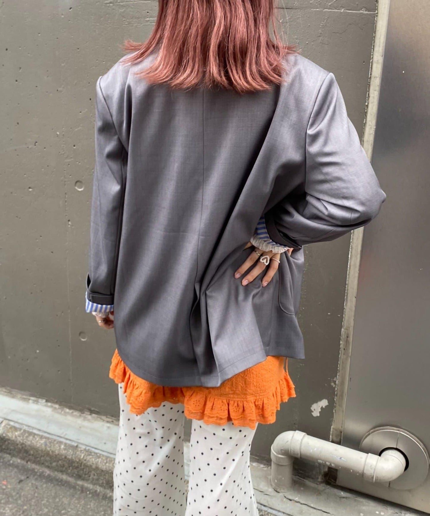 H.S名稱刺繡雛菊紐扣寬鬆夾克