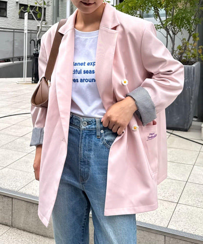 H.S名稱刺繡雛菊紐扣寬鬆夾克