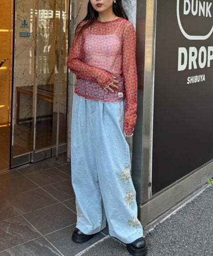 H.S蕾絲花邊寬鬆牛仔褲