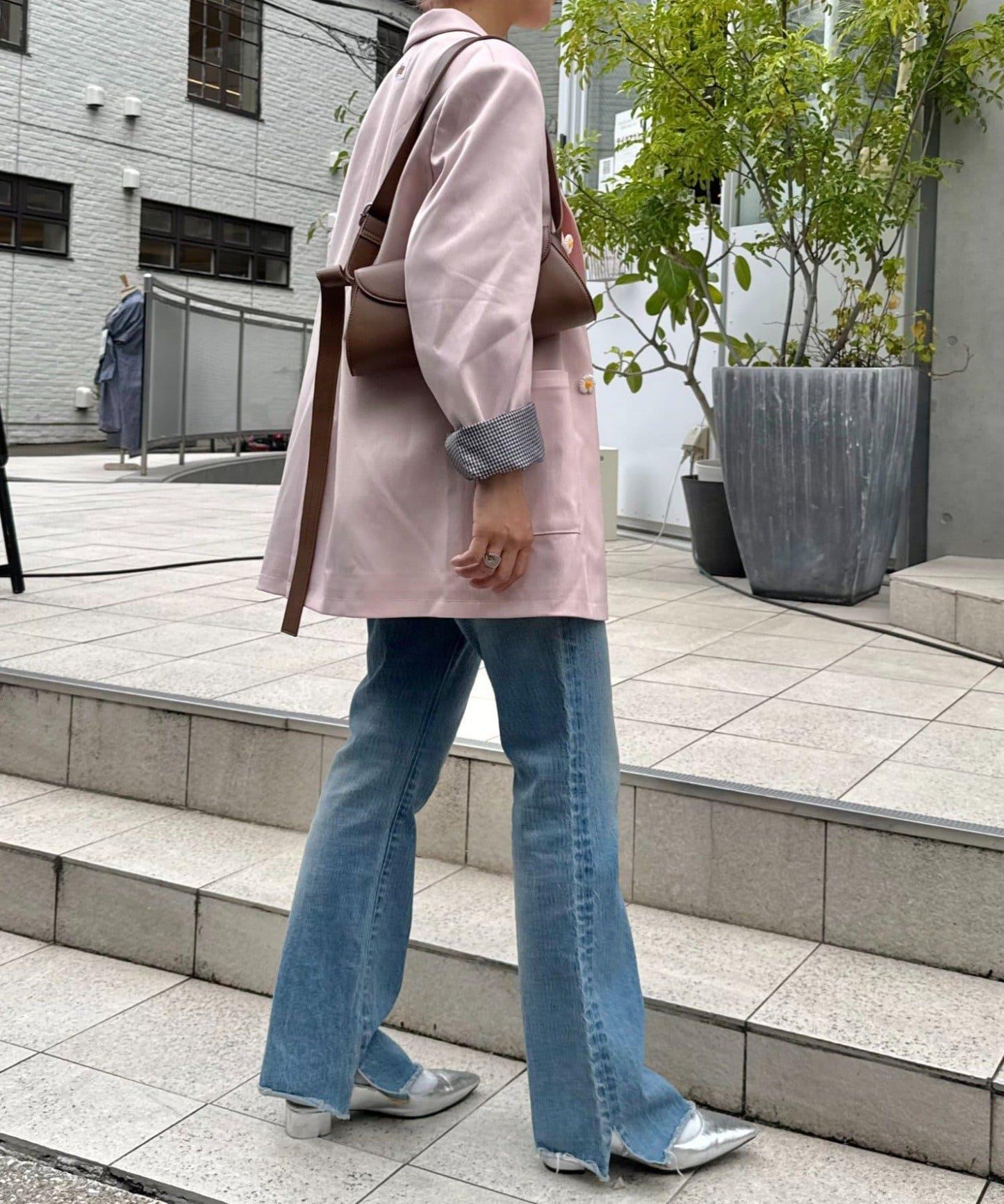 H.S名稱刺繡雛菊紐扣寬鬆夾克