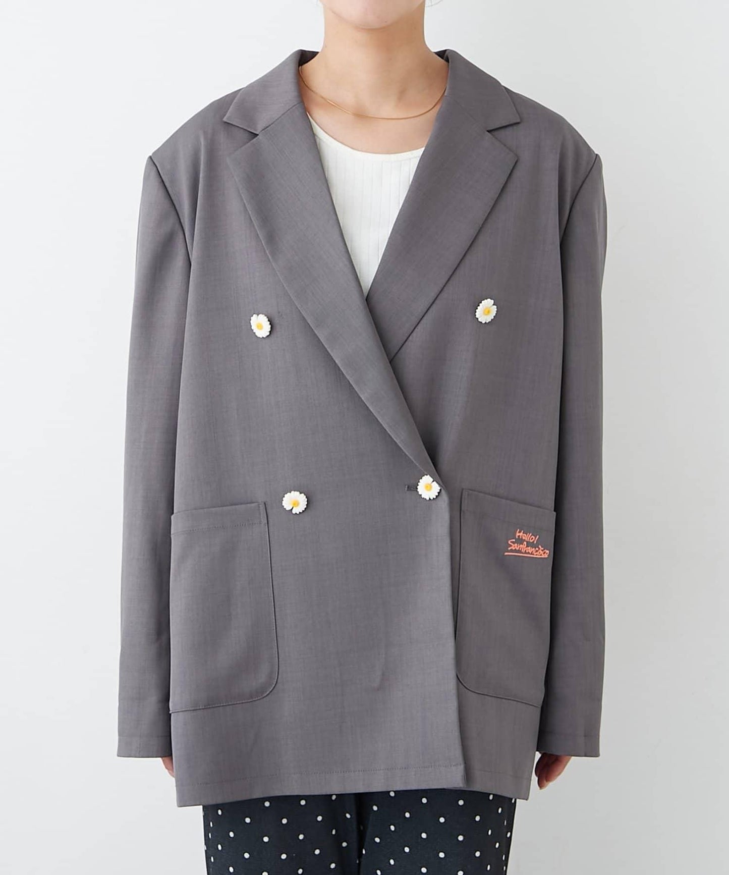 H.S名稱刺繡雛菊紐扣寬鬆夾克