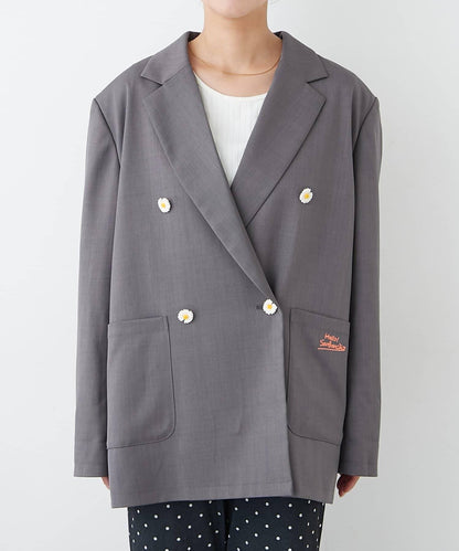 H.S名稱刺繡雛菊紐扣寬鬆夾克