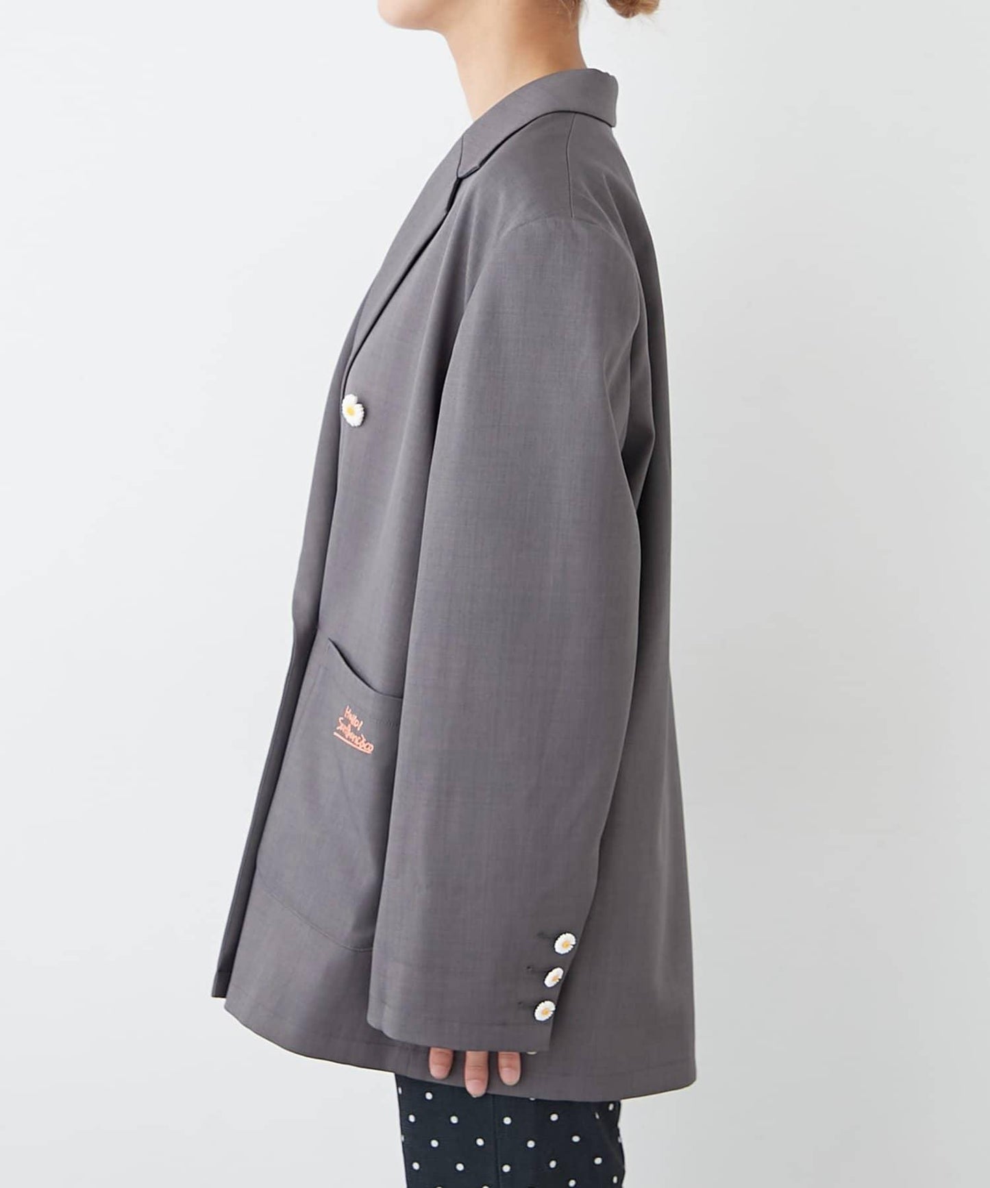 H.S名稱刺繡雛菊紐扣寬鬆夾克