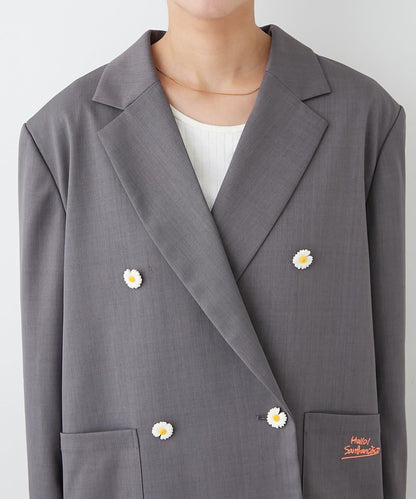 H.S名稱刺繡雛菊紐扣寬鬆夾克