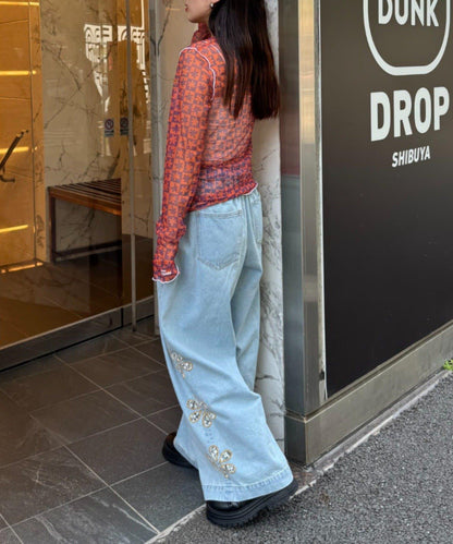 H.S蕾絲花邊寬鬆牛仔褲