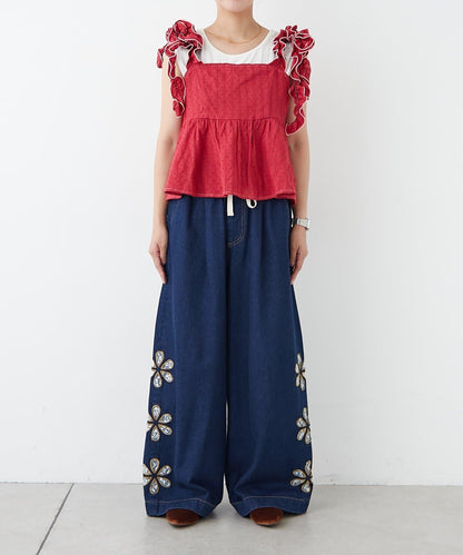 H.S蕾絲花邊寬鬆牛仔褲