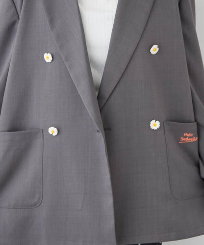 H.S名稱刺繡雛菊紐扣寬鬆夾克