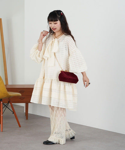 【Ciaopanic】【Lumé】透視格紋寬鬆大廓形迷你連衣裙