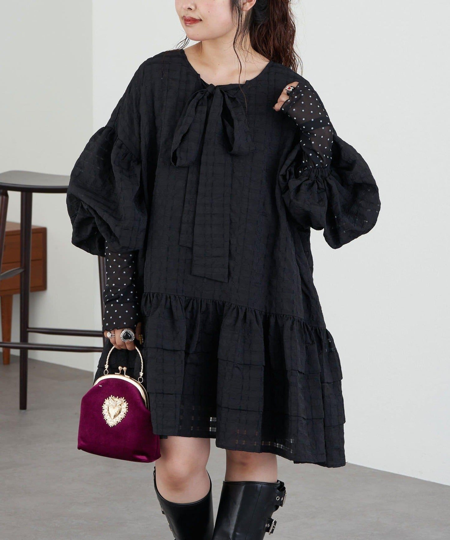 【Ciaopanic】【Lumé】透視格紋寬鬆大廓形迷你連衣裙