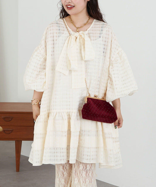 【Ciaopanic】【Lumé】透視格紋寬鬆大廓形迷你連衣裙