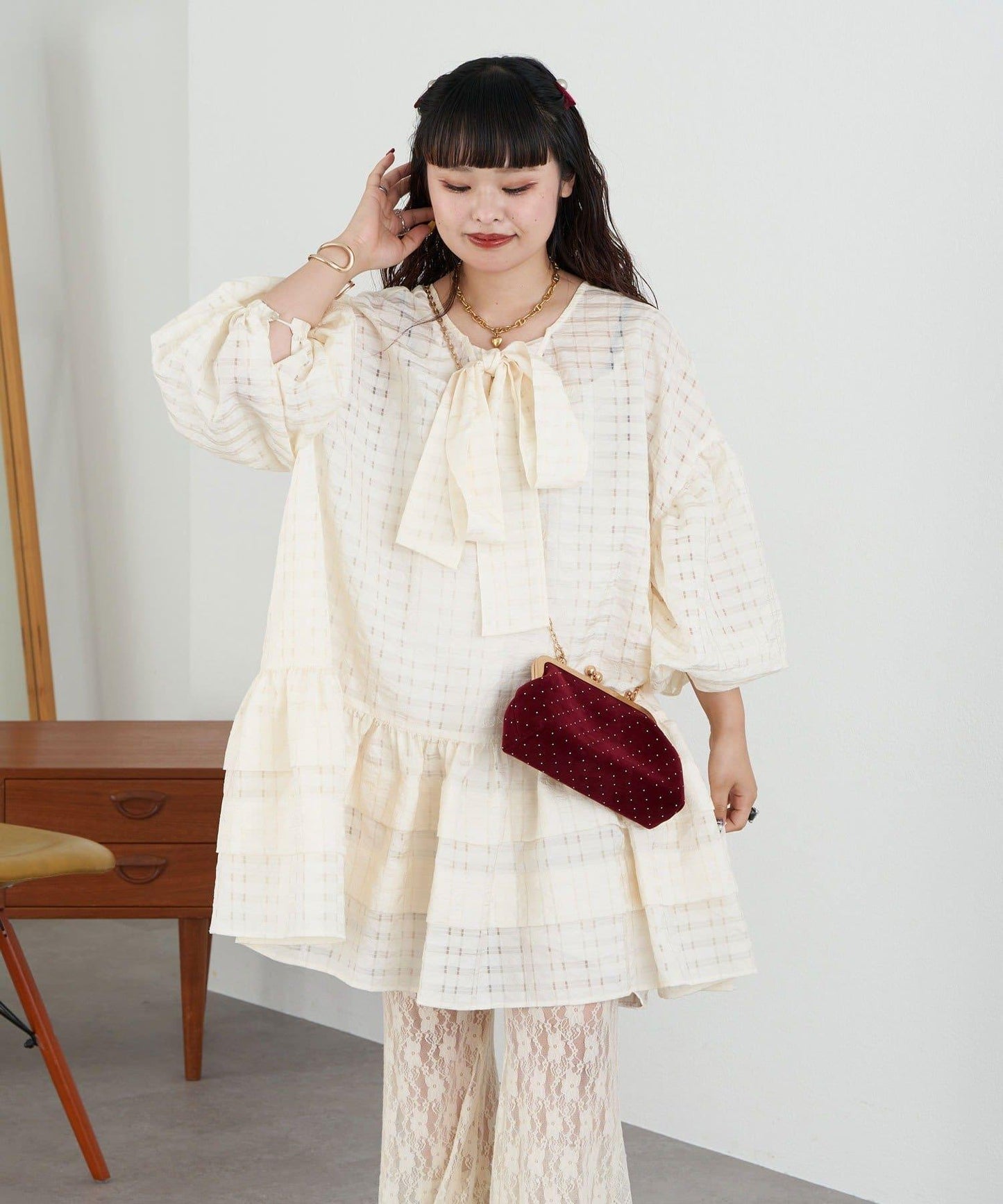 【Ciaopanic】【Lumé】透視格紋寬鬆大廓形迷你連衣裙