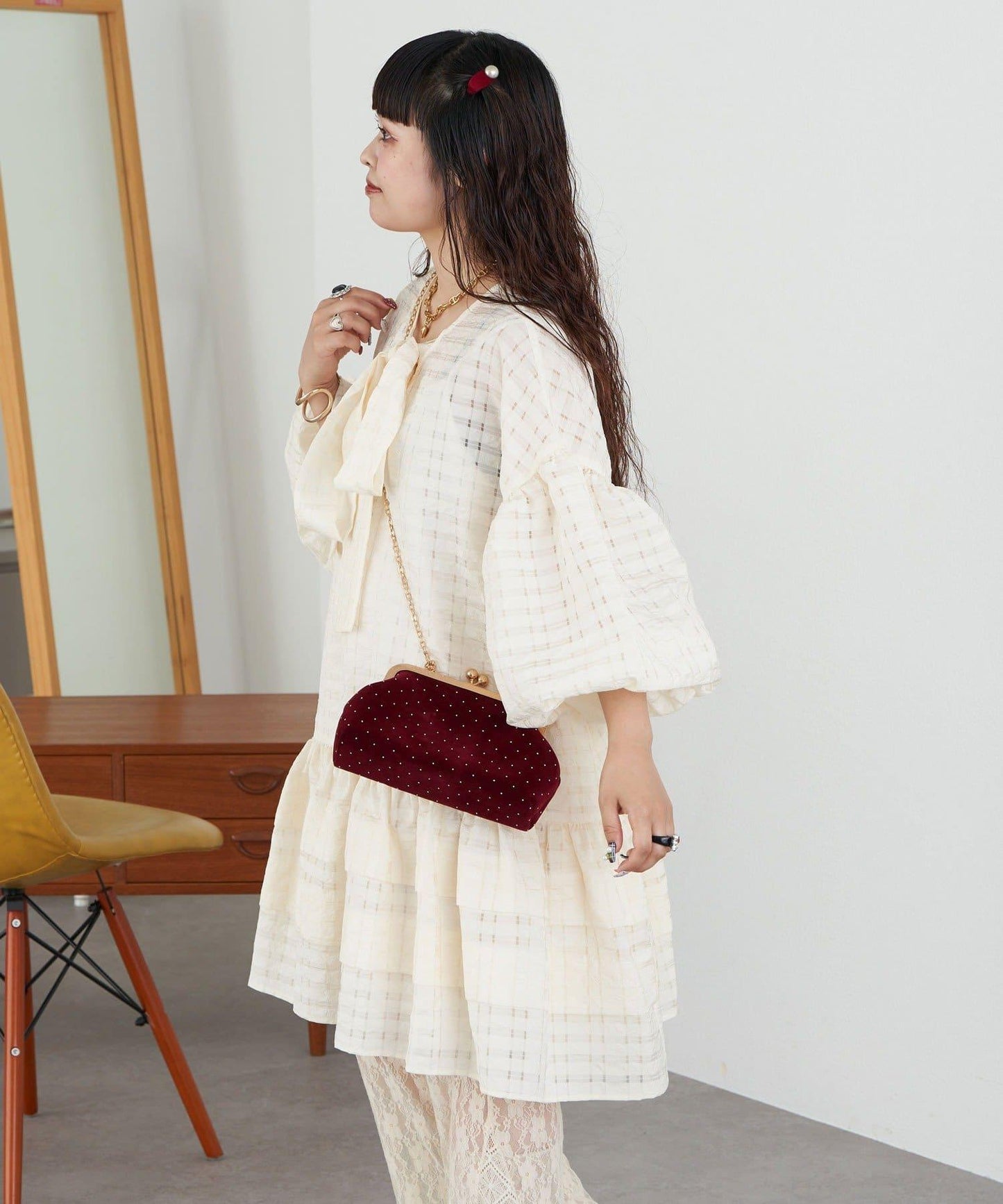 【Ciaopanic】【Lumé】透視格紋寬鬆大廓形迷你連衣裙