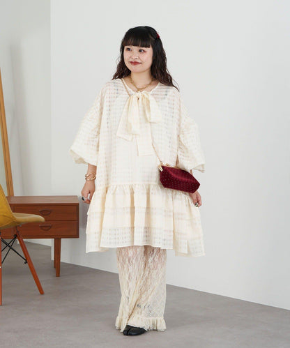 【Ciaopanic】【Lumé】透視格紋寬鬆大廓形迷你連衣裙