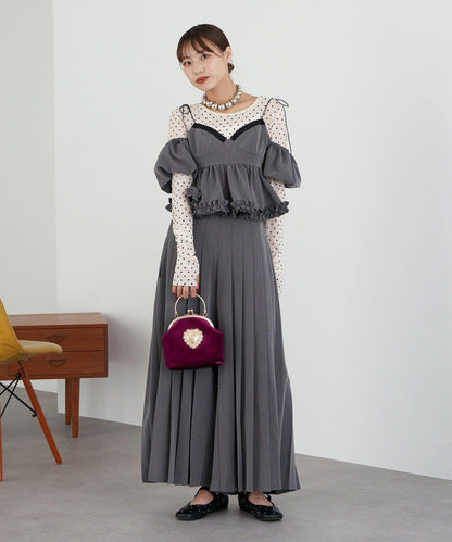 【Lumé/ルメ】下襬荷葉邊圓點雪紡上衣