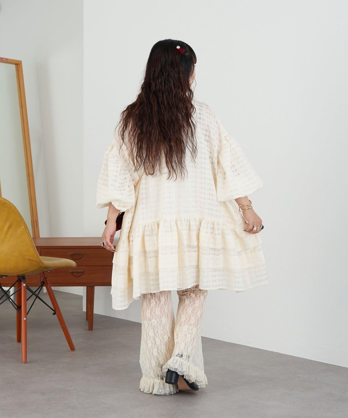 【Ciaopanic】【Lumé】透視格紋寬鬆大廓形迷你連衣裙
