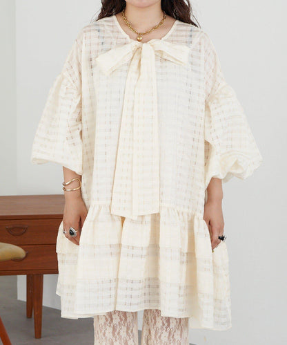 【Ciaopanic】【Lumé】透視格紋寬鬆大廓形迷你連衣裙