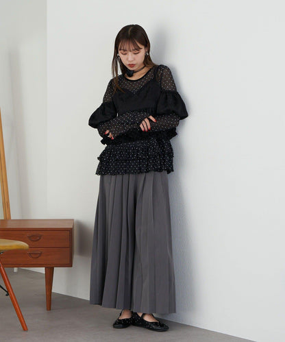 【Lumé/ルメ】下襬荷葉邊圓點雪紡上衣