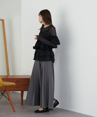 【Lumé/ルメ】下襬荷葉邊圓點雪紡上衣