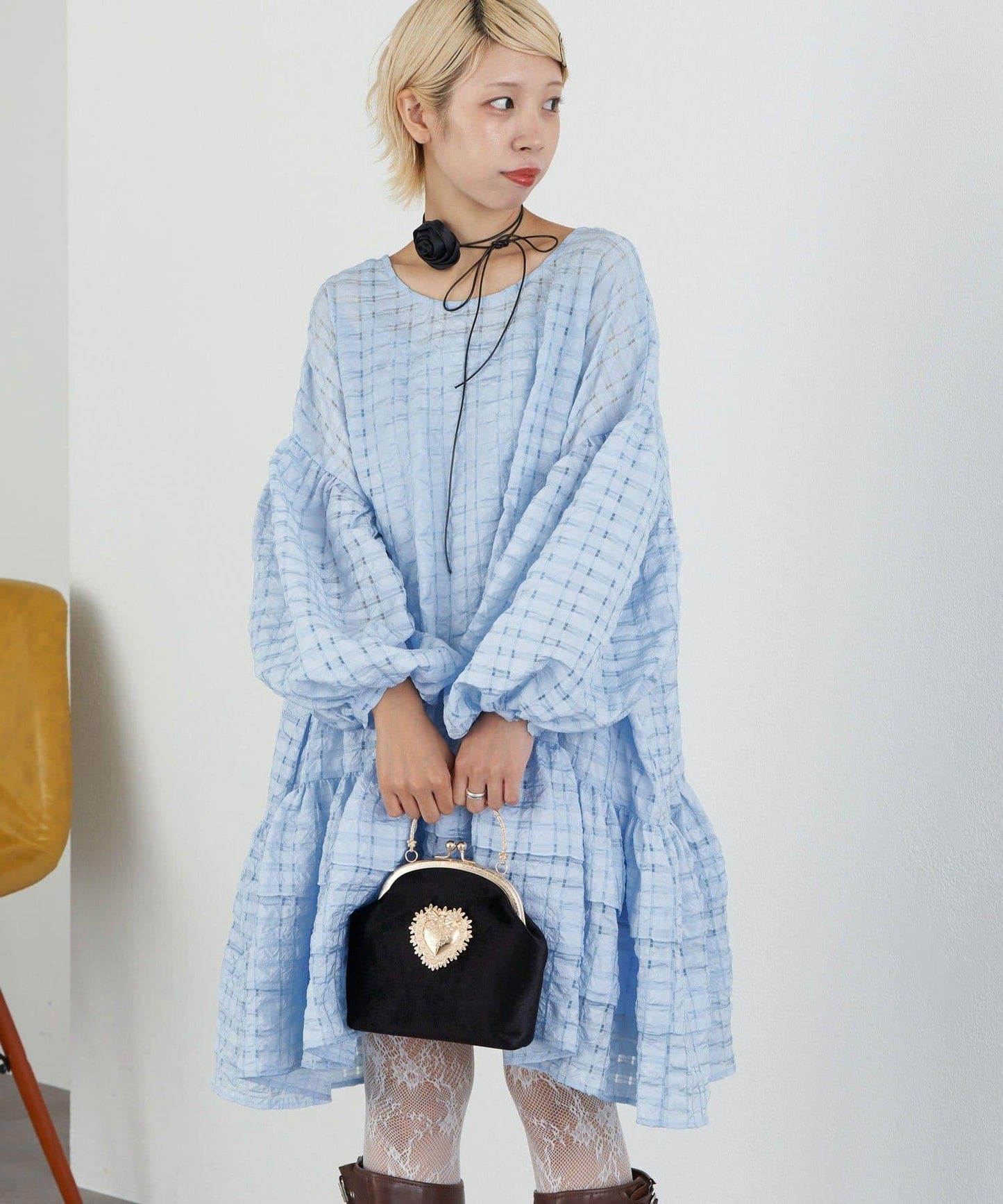 【Ciaopanic】【Lumé】透視格紋寬鬆大廓形迷你連衣裙