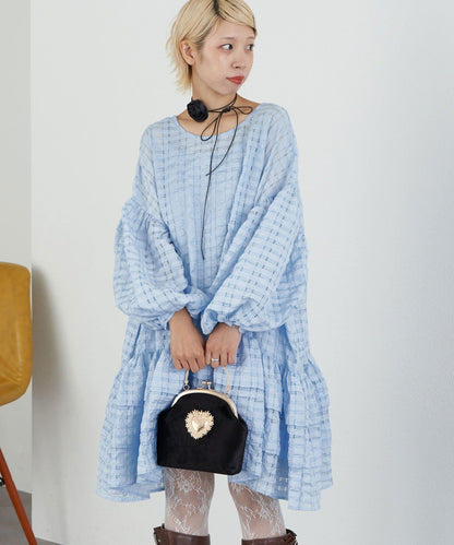 【Ciaopanic】【Lumé】透視格紋寬鬆大廓形迷你連衣裙