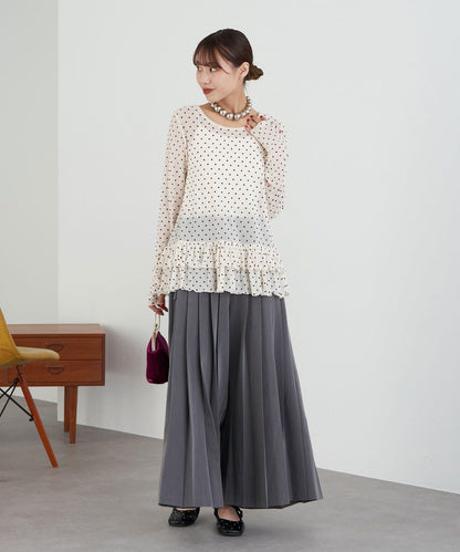 【Lumé/ルメ】下襬荷葉邊圓點雪紡上衣