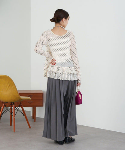 【Lumé/ルメ】下襬荷葉邊圓點雪紡上衣