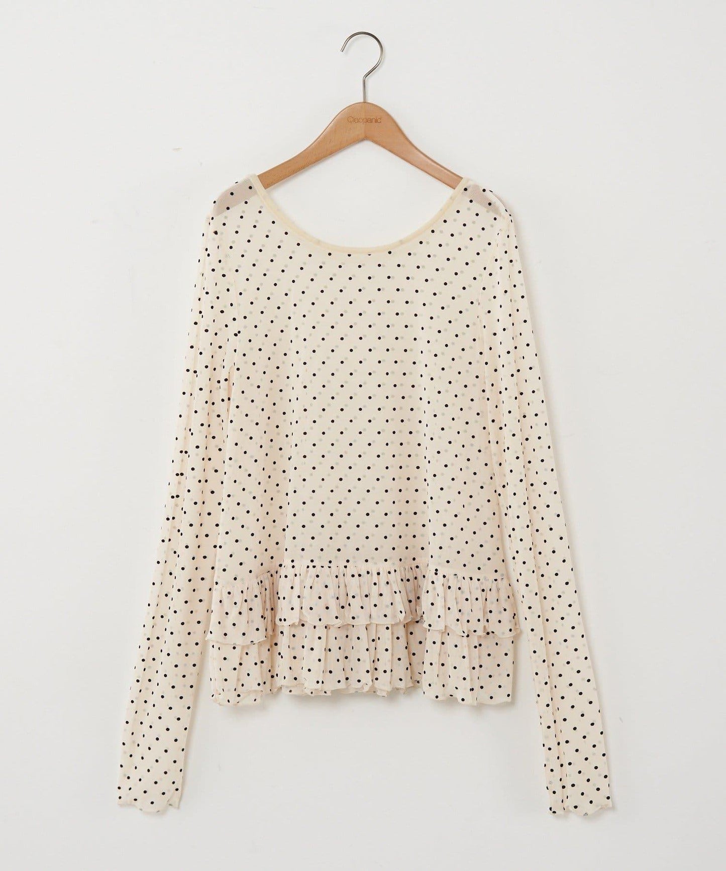 【Lumé/ルメ】下襬荷葉邊圓點雪紡上衣