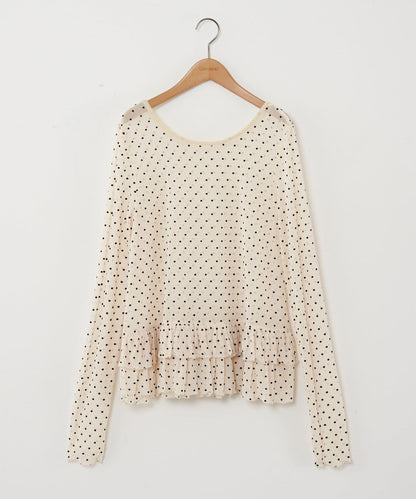 【Lumé/ルメ】下襬荷葉邊圓點雪紡上衣