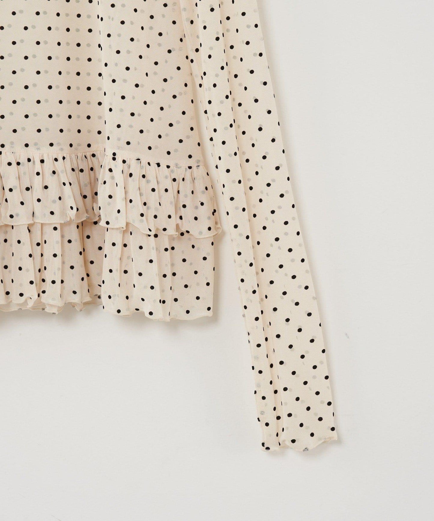 【Lumé/ルメ】下襬荷葉邊圓點雪紡上衣