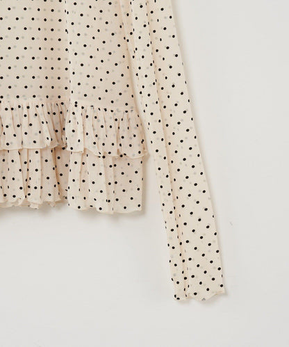 【Lumé/ルメ】下襬荷葉邊圓點雪紡上衣